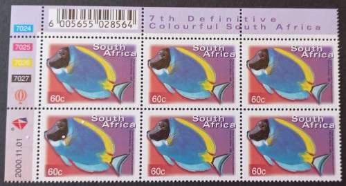 RSA - 2000 7th DEFIN ISSUE `COLOURFUL SA` - 60c (ORIGINAL PRINT) - CONTROL BLOCK OF 6 - MNH