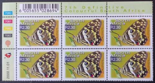 RSA - 2000 7th DEFIN ISSUE `COLOURFUL SA` - R2,30 (ORIGINAL PRINT) - CONTROL BLOCK OF 6 - MNH