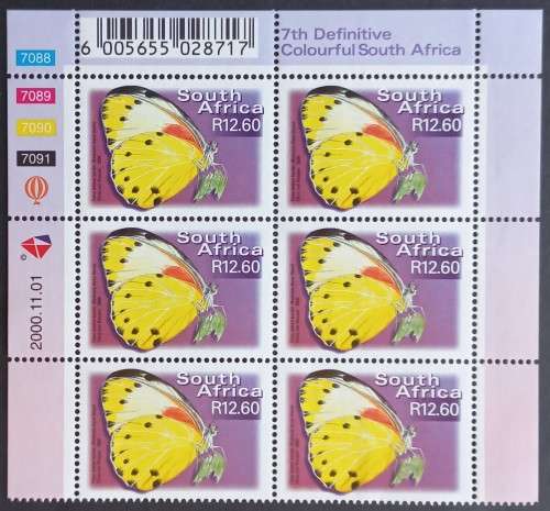 RSA - 2000 7th DEFIN ISSUE `COLOURFUL SA` - R12,60 (ORIGINAL PRINT) - CONTROL BLOCK OF 6 - MNH
