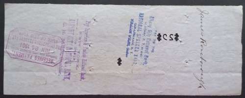 ANTIQUE BILL OF EXCHANGE - FIRST NATIONAL BANK 19 JUNE 1901