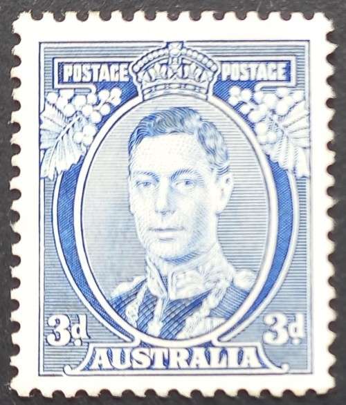 AUSTRALIA - 1937 DEFIN ISSUE - 3d BLUE `KGVI` (DIE 1a) - SINGLE - UNUSED