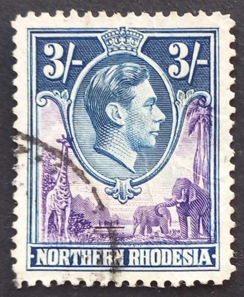 NORTHERN RHODESIA - 1938 DEFIN ISSUE `KGVI` - 3/- VIOLET/BLUE - SINGLE - USED