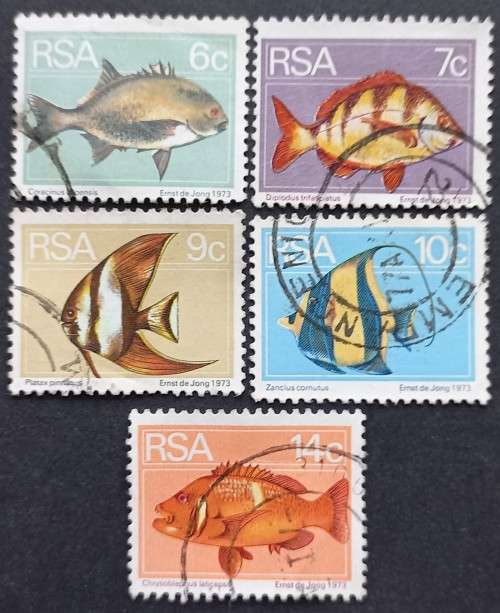**R1 START** RSA - 1974 2nd DEFIN ISSUE - 6c, 7c, 9c, 10c & 14c FISH - 5 x SINGLES - POSTALLY USED