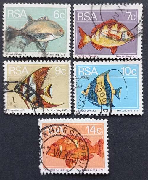 **R1 START** RSA - 1974 2nd DEFIN ISSUE - 6c, 7c, 9c, 10c & 14c FISH - 5 x SINGLES - POSTALLY USED