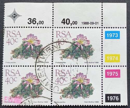 **R1 START** RSA - 1988 5th DEFIN ISSUE `SUCCULENTS` - 40c FRITHIA PULCHRA - CONTROL BLOCK - USED