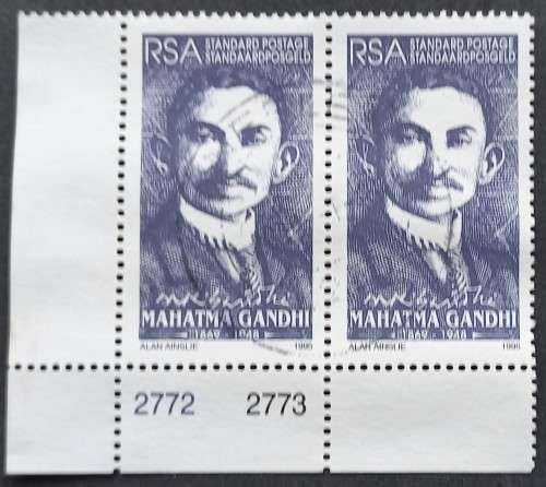 RSA - 1995 MAHATMA GANDHI - STD MAIL - BOTTOM LEFT MARGINAL CORNER PAIR - POSTALLY USED