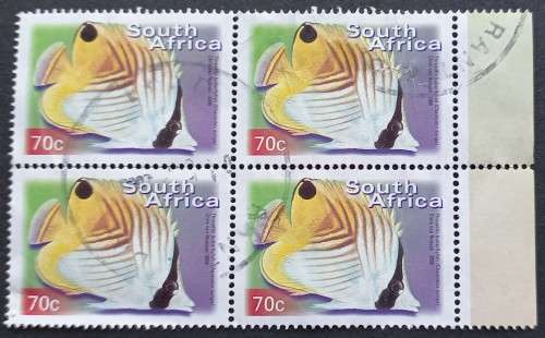 **R1 START** RSA - 2000 7th DEFIN ISSUE - 70c THREADFIN BUTTERFISH - BLOCK OF 4 - POSTALLY USED