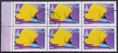**R1 START** RSA - 2000 7th DEFIN ISSUE - 90c LONGNOSE BUTTERFISH - BLOCK OF 6 - POSTALLY USED