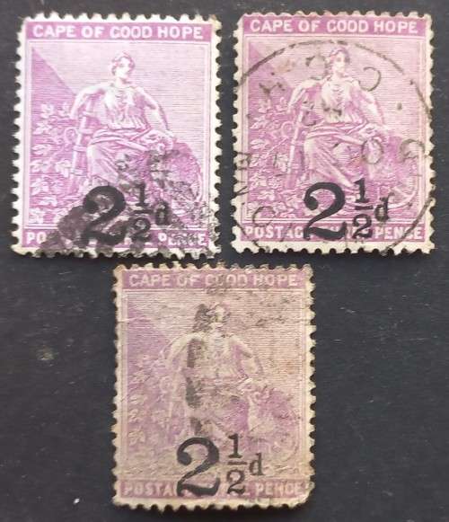 COGH - 1891 SURCH 2,5d ON 3d MAGENTA (Wmk `CABLED ANCHOR`) - 3 x SINGLES - USED