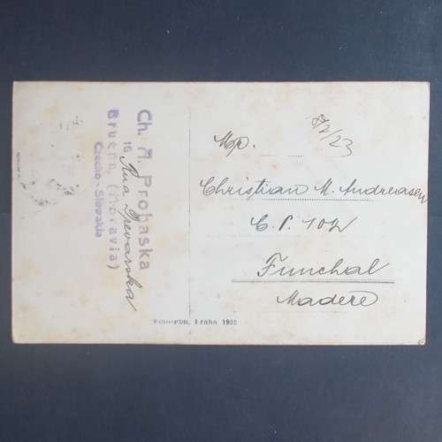 VINTAGE POSTCARD FROM BRNO, CZECHOSLOVAKIA TO FUNCHAL, MADEIRA - POSTED 1923