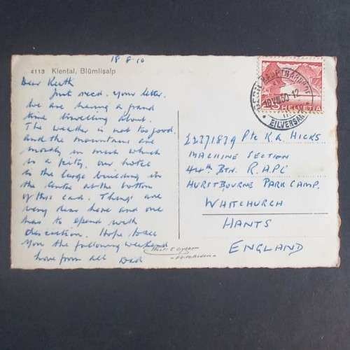 VINTAGE POSTCARD FROM SWITZERLAND TO ENGLAND - POSTED 1950 WITH CLEAR POSTMARK