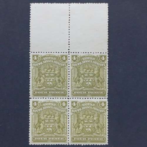 BSAC - 1898-1908 Defin Issue - 4d Olive - Marginal Block of 4 - MNH
