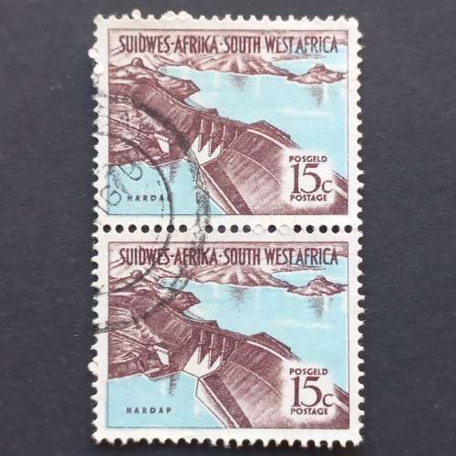 SWA - 1961 1st Decimal Defin Issue - 15c Hardap Dam - Vertical Pair - Fine Used