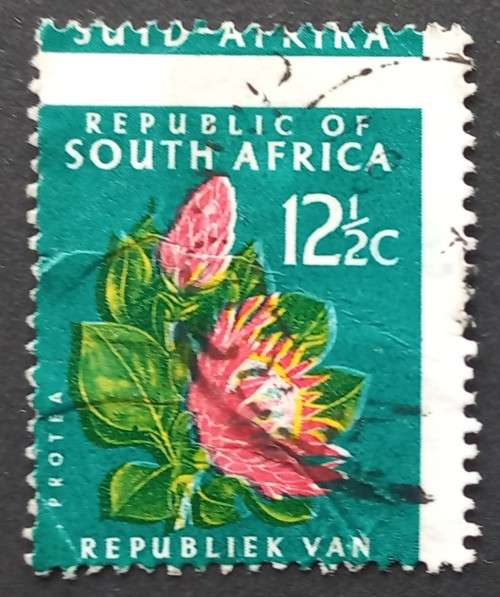 RSA - 1964-68 Defin Issue - 12,5c Protea - Single with perf shift -postally used
