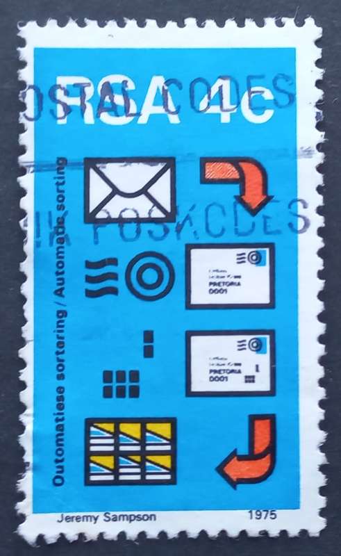 RSA - 1975  POSTAL MECHANISATION SORTING -  SINGLE - POSTALLY USED