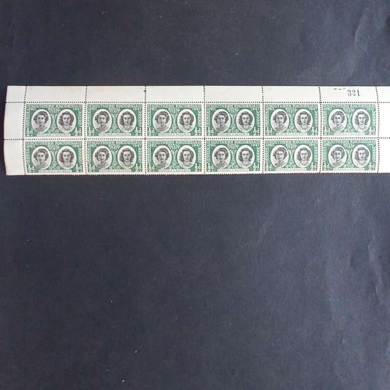 Southern Rhodesia - 1947 Royal Visit - 1/2d Green - Block of 12 with sheet number - Unused