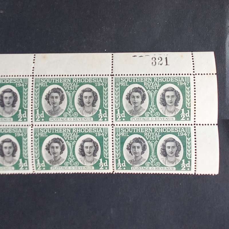 Southern Rhodesia - 1947 Royal Visit - 1/2d Green - Block of 12 with sheet number - Unused
