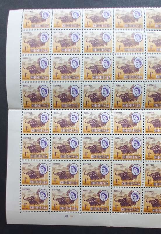 Rhodesia - 1966 Defin Issue `2nd Printing` - 1d Buffalo - Imprint/Control Block of 85 - Unused