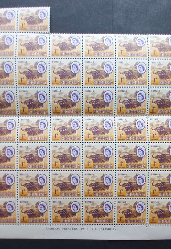Rhodesia - 1966 Defin Issue `2nd Printing` - 1d Buffalo - Imprint/Control Block of 85 - Unused