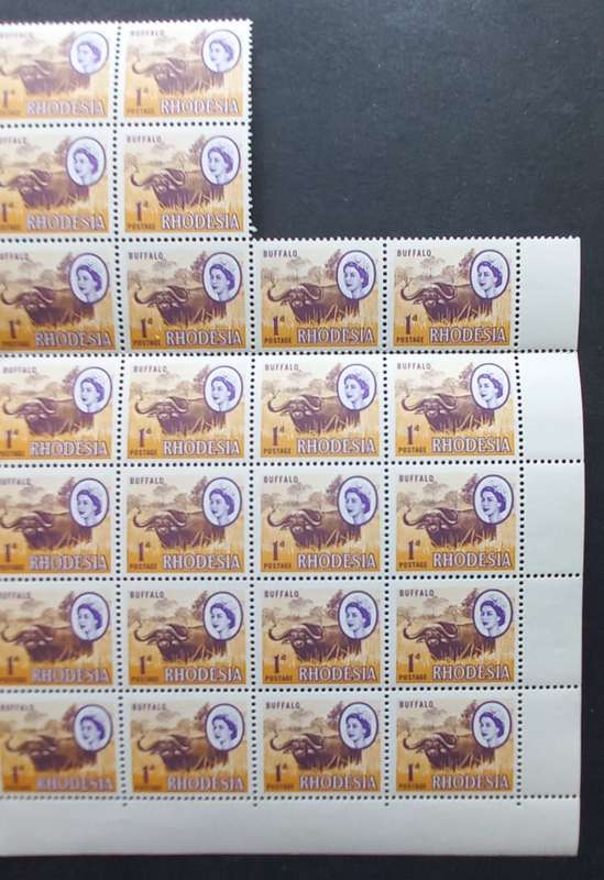 Rhodesia - 1966 Defin Issue `2nd Printing` - 1d Buffalo - Imprint/Control Block of 85 - Unused