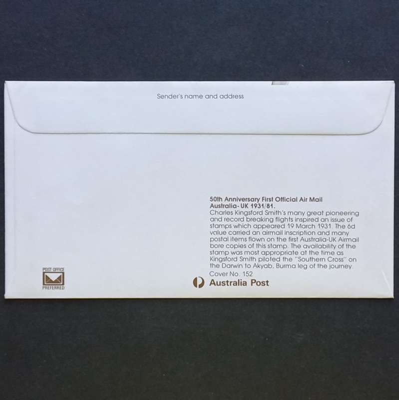 Australia - 1981 50th Anniv of 1st Official Airmail Australia/UK - Comm Cover