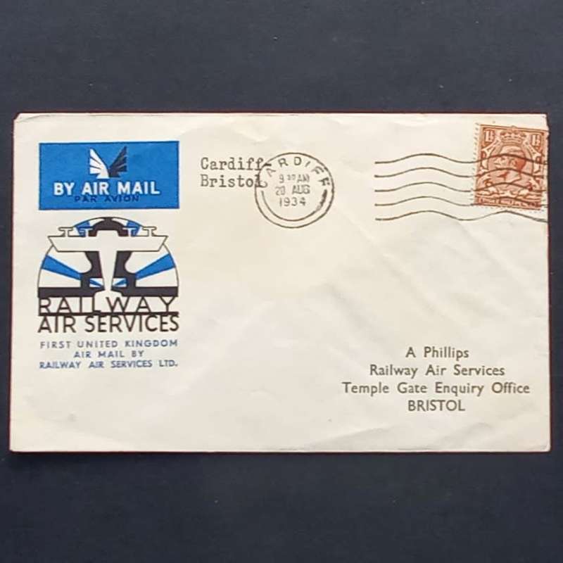 Railway Air Services Comm Cover - First flight Cardiff to Bristol 20th Aug 1934