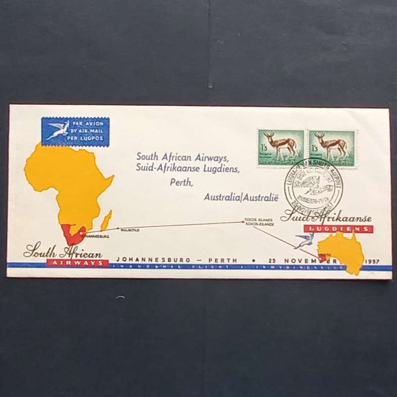 RSA - SAA Flight Cover - 1957 First Flight Johannesburg to Perth