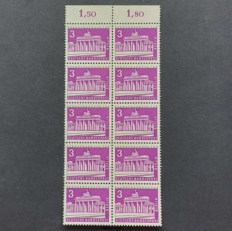 Germany `West Berlin` -  1956 Buildings - 3pf Violet - Block of 10 - Unused