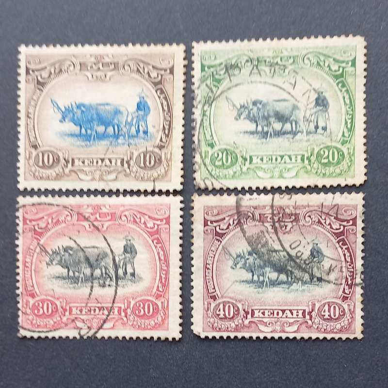 Kedah - 1912 Defin Issue `Ploughing` - Selection of 4 Singles - Used