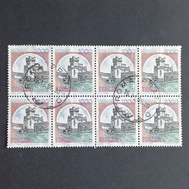 Thematics - Italy - 1980 Castles - 1000l Castello di Montagnana - Block of 8 - Used