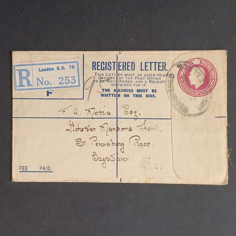 Postal History - 1925 KGV Registered Letter London EC10 to Bayswater