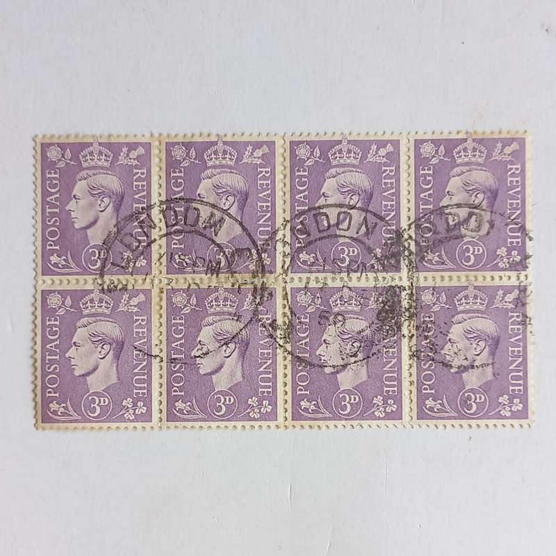 GB KGVI - 1941-42 Defin Issue - 3d Pale Violet - Block of 8 - Used