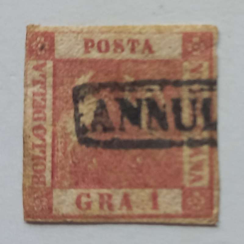 Naples - 1858 Defin Issue (Imperf) - 1g Red - Used with `Annul` cancellation