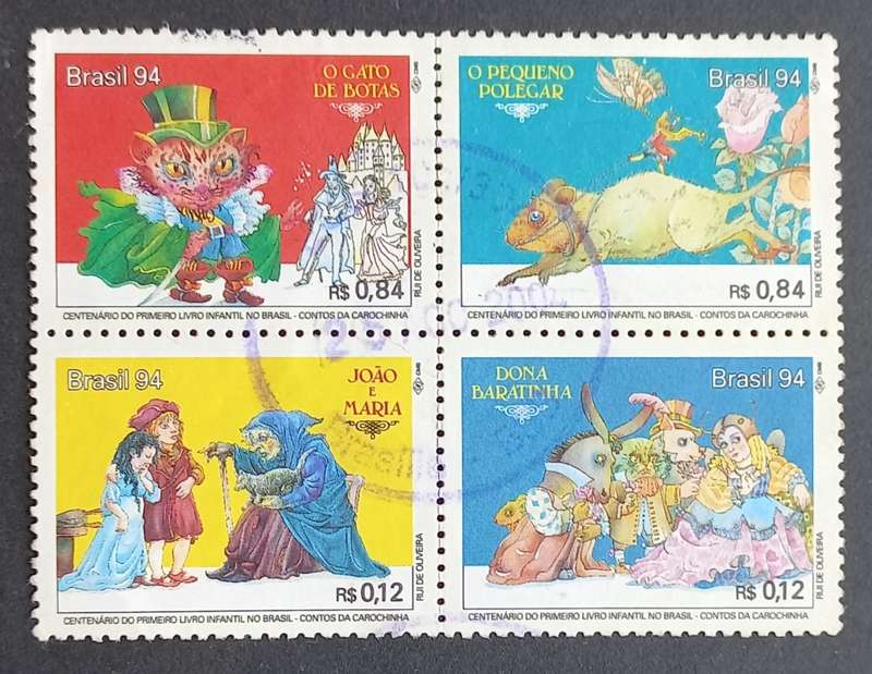 THEMATICS - BRAZIL - 1994 FAIRY TALES - FULL SET IN SETENANT BLOCK OF 4 - USED