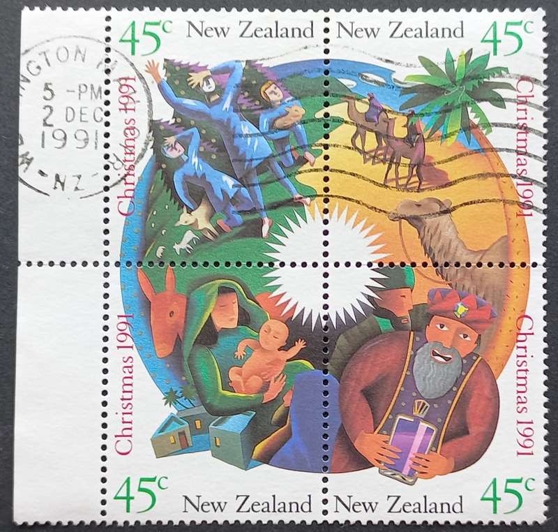 THEMATICS - NEW ZEALAND - 1991 CHRISTMAS - PART SET IN SETENANT BLOCK OF 4 - POSTALLY USED