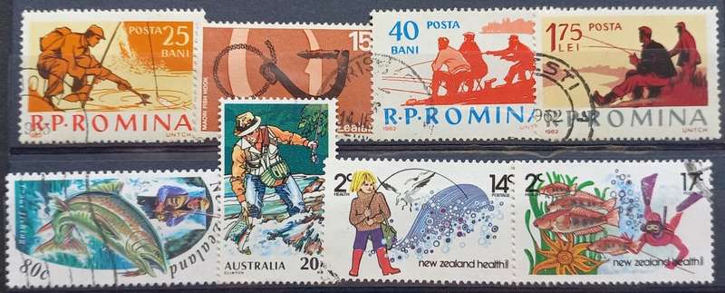 THEMATICS - FISHING - 8 STAMPS - BID PER STAMP
