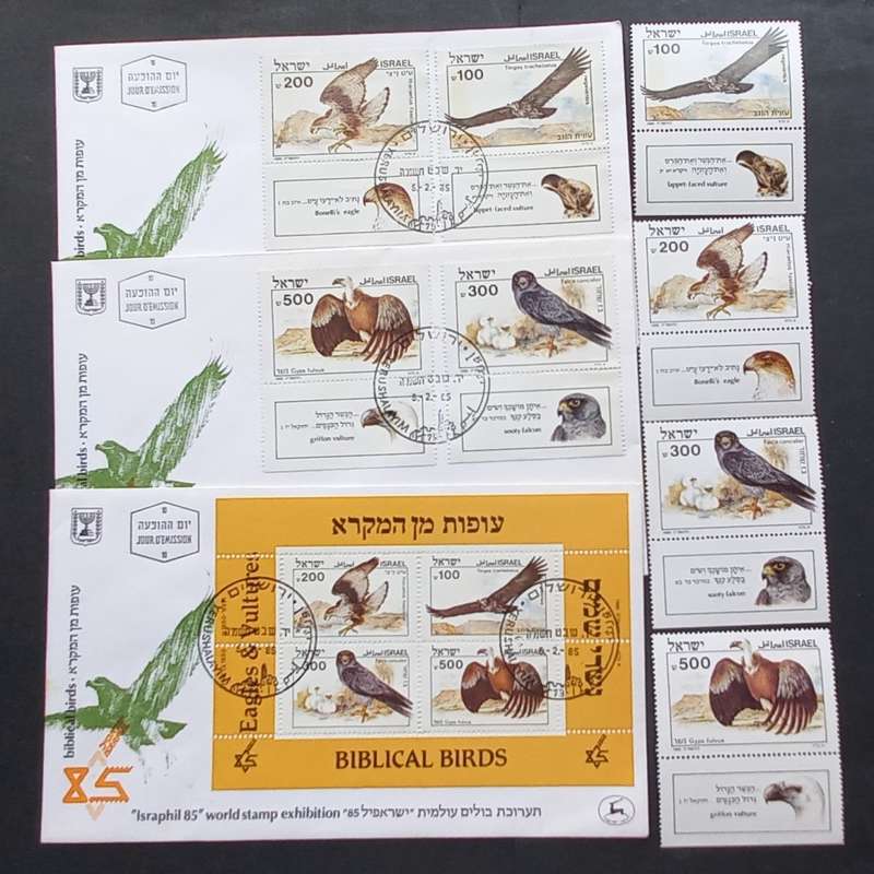 Israel - 1985 Birds of Prey (1st Series) - FDC`s plus Set of singles (MNH)