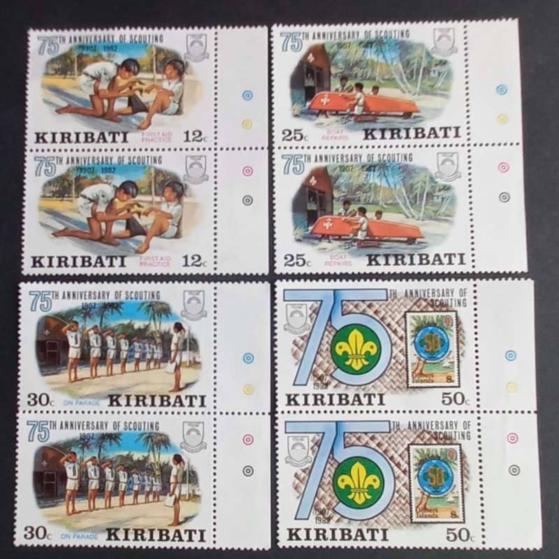 THEMATICS - KIRIBATI - 1982 BOY SCOUTS MOVEMENT - FULL SET OF MARGINAL PAIRS - UNUSED