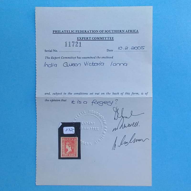 India - 1855 1a Red, Imperforate, Frame 8, SG15 - Unused and Ungummed - with PFSA Certificate