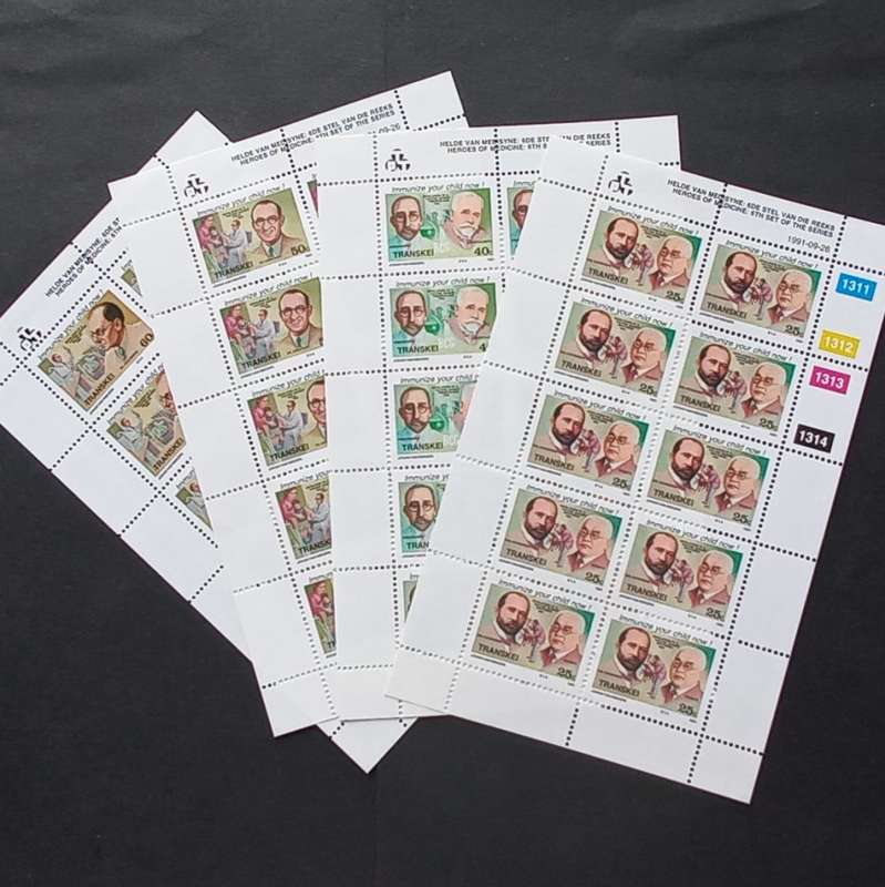 Transkei - 1991 Heroes of Medicine (6th Issue) - Full Set of Sheetlets of 10 - MNH