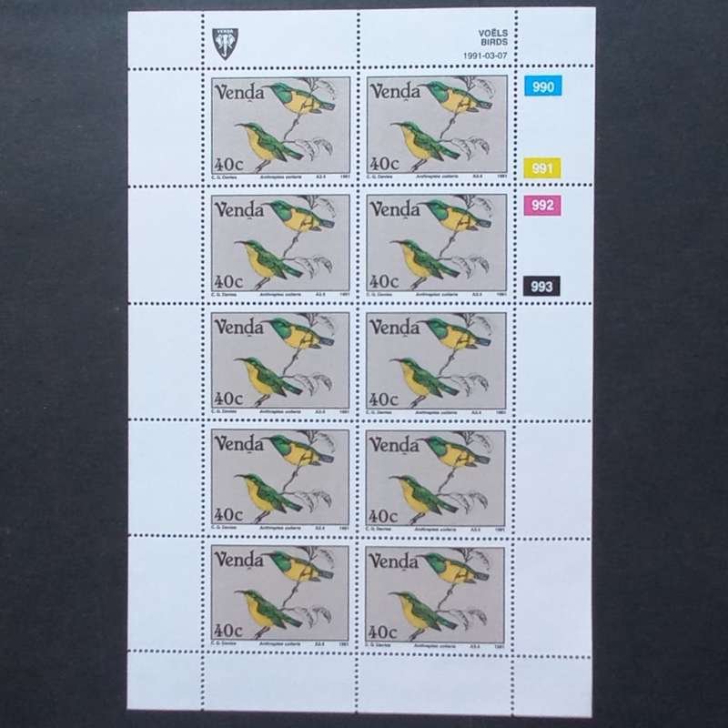 Venda - 1991 Birds of Venda - Full Set of Sheetlets of 10 - MNH