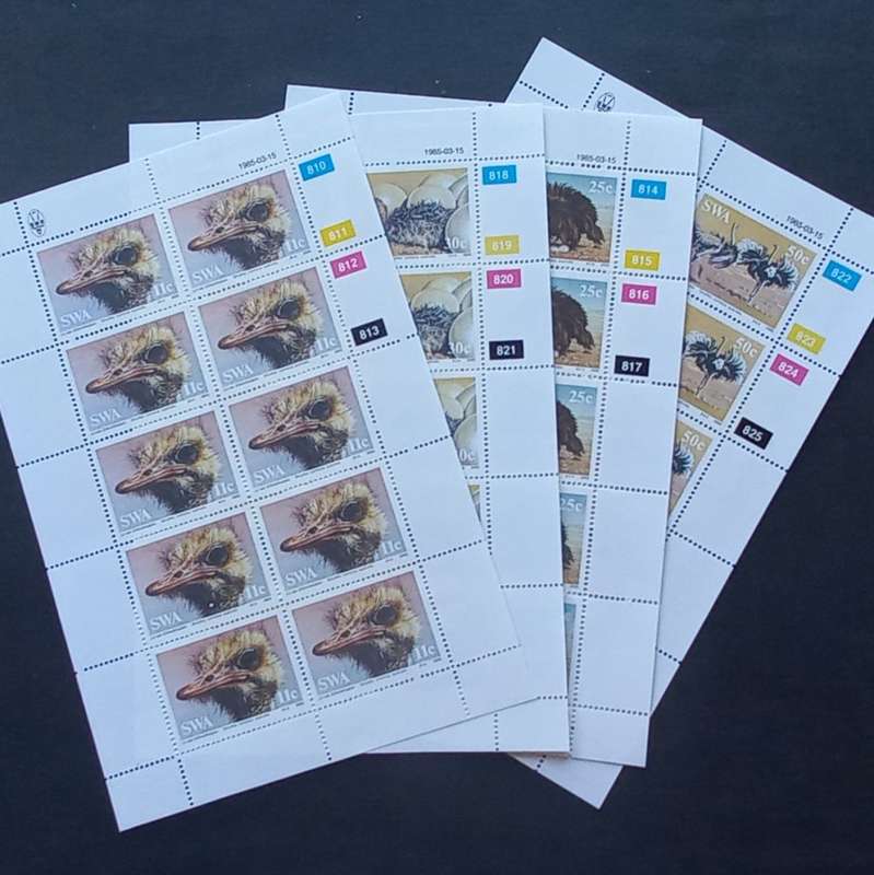 SWA - 1985 Ostriches - Full Set of Sheetlets of 10 - MNH
