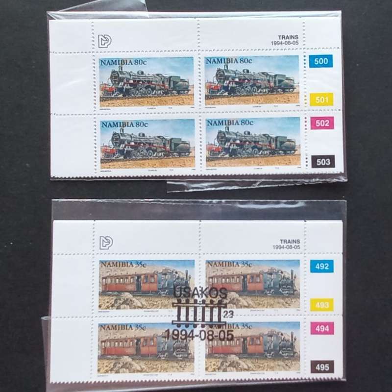 Namibia - 1994 Steam Locomotives - 2 x Full Set of Control Blocks of 4 - MNH/CTO