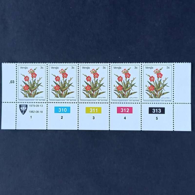 Venda - 1979 1st Defin Issue `Flowers` - 3c - Control Strip of 5 - MNH