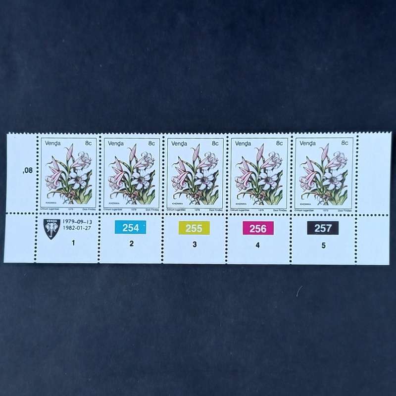 Venda - 1979 1st Defin Issue `Flowers` - 8c - Control Strip of 5 - MNH