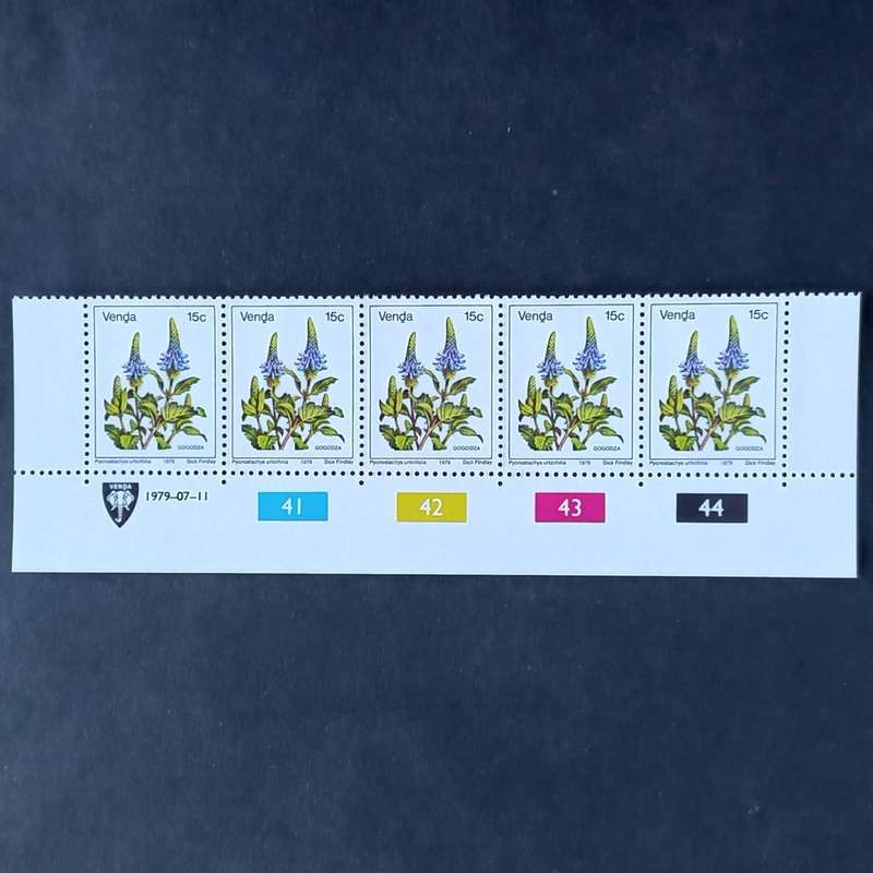 Venda - 1979 1st Defin Issue `Flowers` - 15c - Control Strip of 5 - MNH