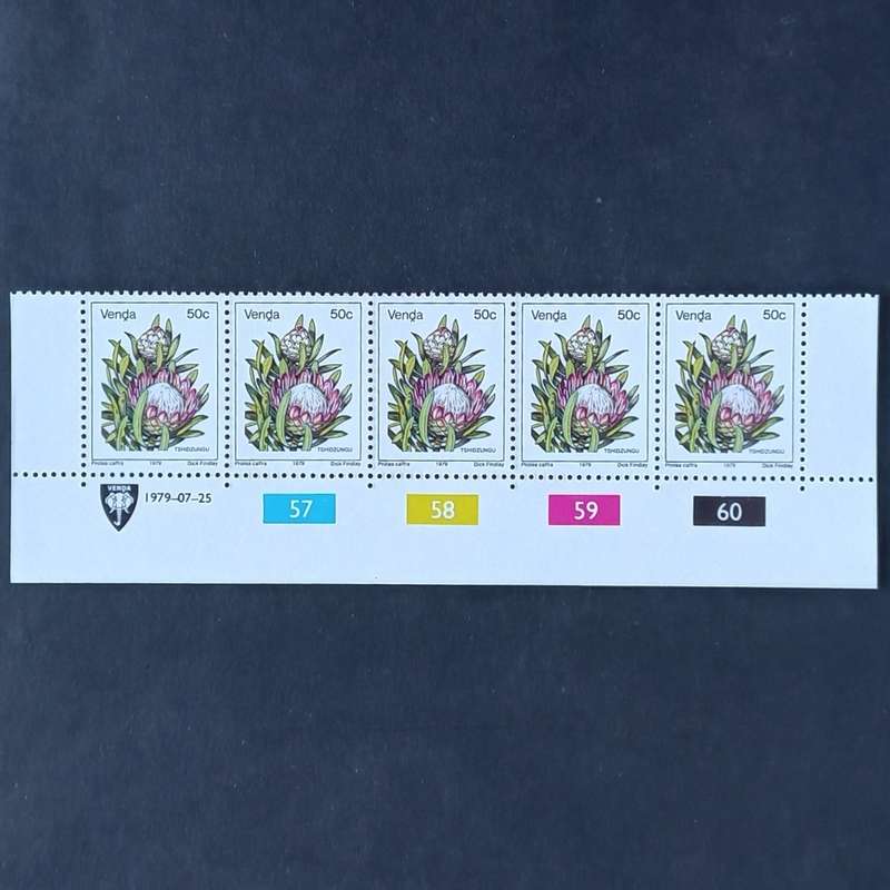 Venda - 1979 1st Defin Issue `Flowers` - 50c - Control Strip of 5 - MNH