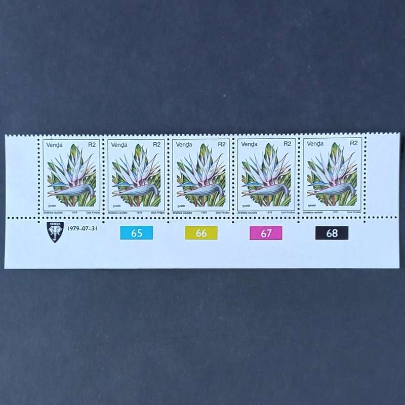 Venda - 1979 1st Defin Issue `Flowers` - R2 - Control Strip of 5 - MNH