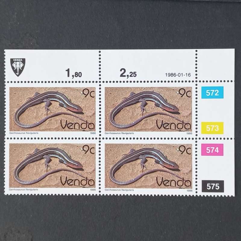 Venda - 1986 2nd Defin Issue `Reptiles` - 9c - Control Block of 4 - MNH