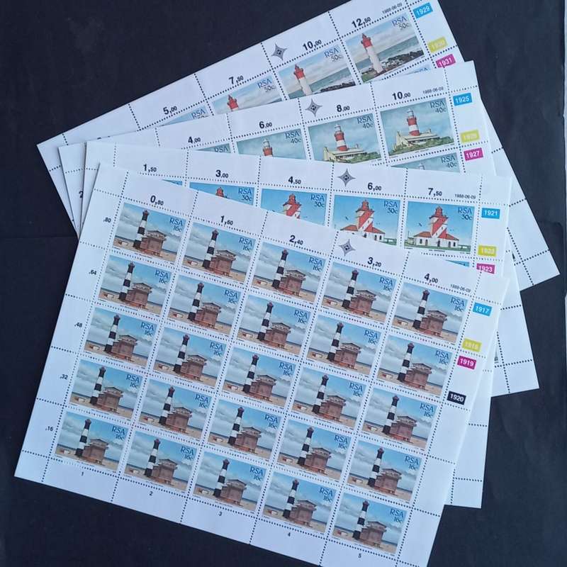RSA - 1988 - Lighthouses - Full Set of Full Sheets of 25 - MNH